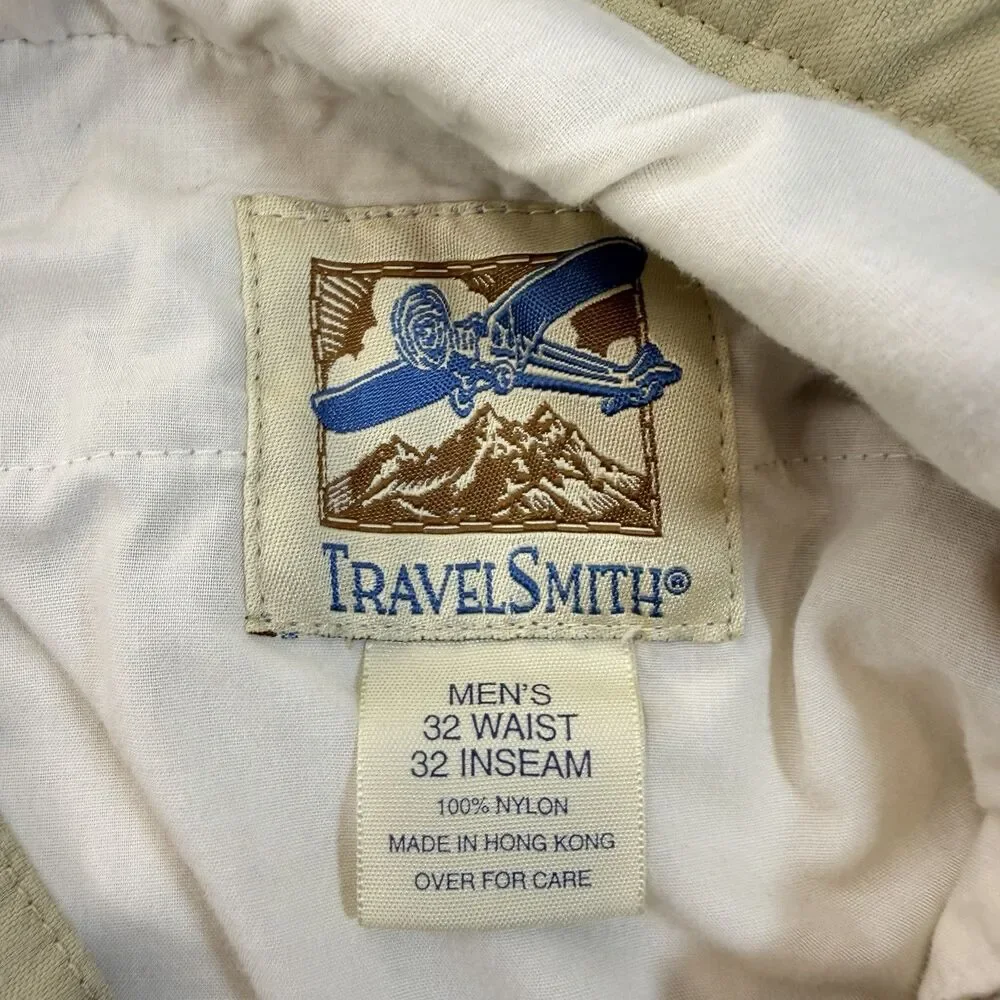 TravelSmith Men's Convertible Cargo Pants Khaki 32 x 32 Zip Off Travel Hiking